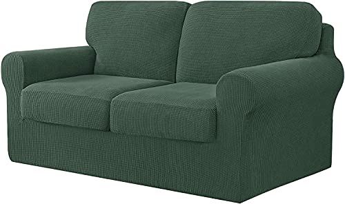 WJHDWYD 7-teiliger Stretch-Sofabezug, Sofabezug mit DREI separaten Rückenlehnen und Kissen mit Gummiband, Karierter Spandex-Jacquard-Stoff(Dark Cyan,2 posti (145-178 cm)) von WJHDWYD