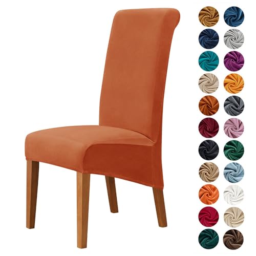 WJHDWYD Hochzeits-Esszimmerstuhlbezug, Stretch, einfarbig, Samt, 1/2/4/6er-Set, waschbar, Stretch-Stuhlhussen mit hoher Rückenlehne, Schutzbezug(Orange Sombre,2 pièces) von WJHDWYD