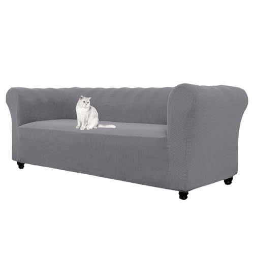 WJHDWYD Jacquard-Stretch-Chesterfield-Sofabezug, 1-, 2-, 3-Sitzer-Sofabezug mit Armlehnen for Wohnzimmer, rutschfest, weich, Schutz for Gebogene Möbel und Sofas(Grigio Chiaro,3 Posti) von WJHDWYD