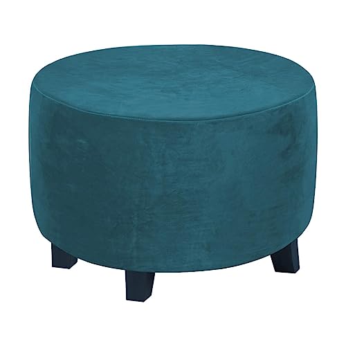 WJHDWYD Runder Pouf-Bezug aus Samt, Stretch-Ottoman-Bezug, Oberdurchmesser 45/50/60/90 cm, Fußhocker-Schutzbezug, Aufbewahrungshocker-Bezug(Bluegreen,1extra Large) von WJHDWYD