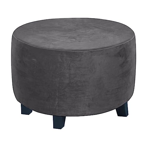 WJHDWYD Runder Pouf-Bezug aus Samt, Stretch-Ottoman-Bezug, Oberdurchmesser 45/50/60/90 cm, Fußhocker-Schutzbezug, Aufbewahrungshocker-Bezug(Gray Gris,1Medium) von WJHDWYD