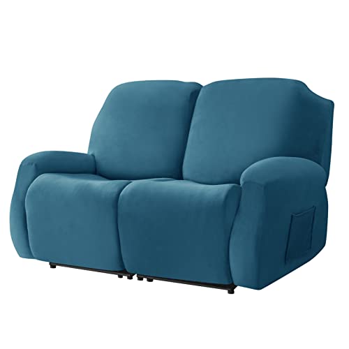 WJHDWYD Samt-Relax-Sesselbezug for 2-Sitzer, Stretch-Liegestuhlbezug 6-teilig, Sofabezug, Couchbezug, Möbelschutz for Wohnzimmer(Bleu Paon) von WJHDWYD