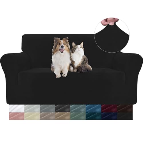 WJHDWYD Samtsofabezug, 1-Sitzer-Sesselbezug mit Armlehnen, Katzenkratzfester Sofabezug, Stretch-Sofabezüge, Schmutzabweisende Sofabezüge, Waschbarer Rutschfester Sofabezug(Nero,139CM-175CM) von WJHDWYD