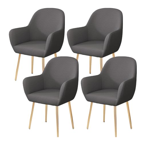 WJHDWYD Stuhlbezug mit elastischen Armlehnen, Abnehmbarer Esszimmerstuhlbezug, weicher Spandex-Schonbezug for Bürostühle, waschbar, Weinrot, 4-teilig(Gris Foncé,4 pièce) von WJHDWYD