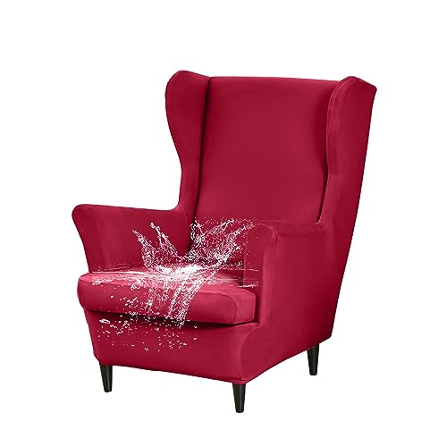WJHDWYD Wasserdichter Ohrensesselbezug, 2-teiliger Sesselbezug mit T-Kissenbezug, einfarbiger Stretch-Sesselbezug, for Hotel-Wohnzimmer-Schlafzimmer(Rouge) von WJHDWYD