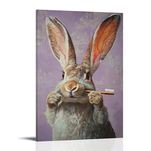 Ölgemälde mit Tiermotiv eines Kaninchens, der versucht, seine riesigen Ohren mit einer winzigen Zahnbürste gegen eine staubige Lavendelwand zu bürsten. Dekoratives Wandbild, modernes Kunstposter, 40 x Ölgemälde mit Tiermotiv eines Kaninchens, der versucht, seine riesigen Ohren mit einer winzigen Zahnbürste gegen eine staubige Lavendelwand zu bürsten. Dekoratives Wandbild, modernes Kunstposter, 40 x von WJHJZQYY