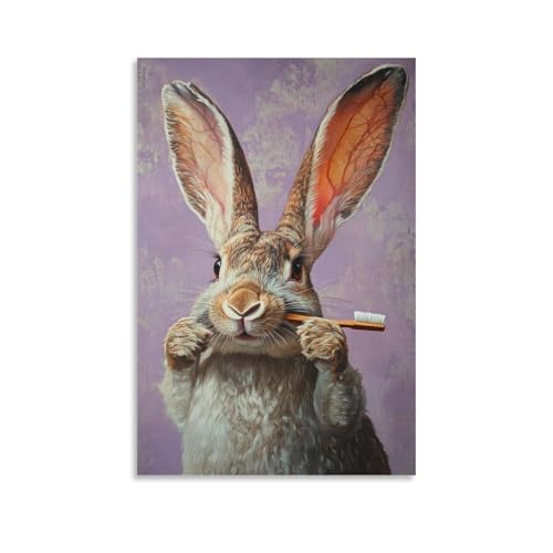 Ölgemälde mit Tiermotiv eines Kaninchens, der versucht, seine riesigen Ohren mit einer winzigen Zahnbürste gegen eine staubige Lavendelwand zu bürsten. Dekoratives Wandbild, modernes Kunstposter, 50 x Ölgemälde mit Tiermotiv eines Kaninchens, der versucht, seine riesigen Ohren mit einer winzigen Zahnbürste gegen eine staubige Lavendelwand zu bürsten. Dekoratives Wandbild, modernes Kunstposter, 50 x von WJHJZQYY