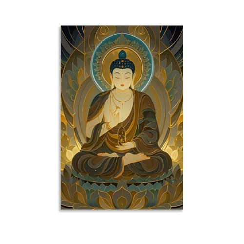WJHJZQYY Buddha-Meditation, abstrakte Wandkunst für spirituelles Leben, dekorativer Druck, dekoratives Wandbild, modernes Kunstposter, 60 x 90 cm von WJHJZQYY