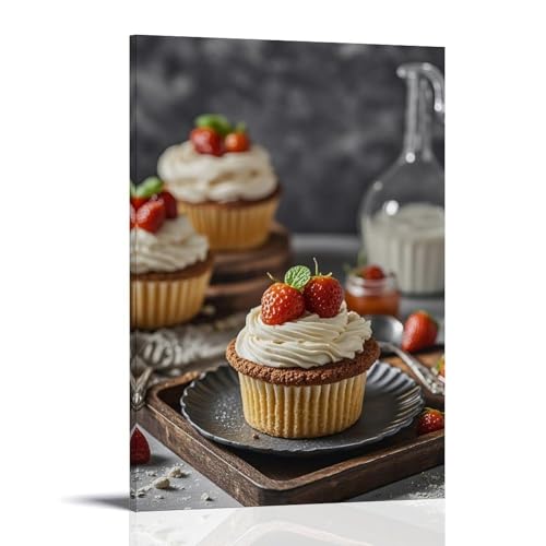 WJHJZQYY Cupcake-Wandkunst, dekorative Cupcakes auf Teller für Heimdekoration, dekoratives Wandbild, modernes Kunstposter, 20 x 30 cm von WJHJZQYY
