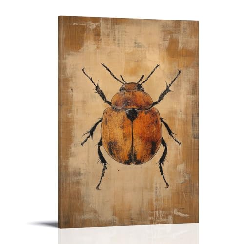 WJHJZQYY Dekoratives Wandbild, Motiv: Käfer in Draufsicht, mit einfacher Flügelsymmetrie über einer weichen, erdbraunen Leinwand. Dekoratives Wandbild, modernes Kunstposter, 60 x 90 cm von WJHJZQYY