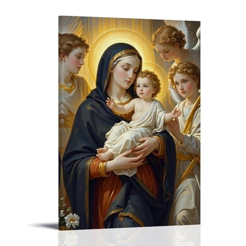 WJHJZQYY Divine Illumination Majestätische Engel und Heilige Jungfrau Wandkunst, Dekoration, dekoratives Wandbild, modernes Kunstposter, 30 x 45 cm von WJHJZQYY