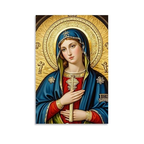 WJHJZQYY Divine Mary Wandkunst, majestätische blaue und goldene Portraits für religiöse Dekoration, dekoratives Wandbild, modernes Kunstposter, 50 x 75 cm WJHJZQYY Divine Mary Wandkunst, majestätische blaue und goldene Portraits für religiöse Dekoration, dekoratives Wandbild, modernes Kunstposter, 50 x 75 cm von WJHJZQYY