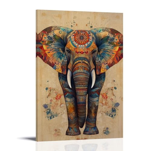 WJHJZQYY Eleganter geometrischer Elefant, der ruhig inmitten fließender abstrakter Muster auf reinem, festem Hintergrund steht. Dekoratives Wandbild, modernes Kunstposter, 60 x 90 cm von WJHJZQYY