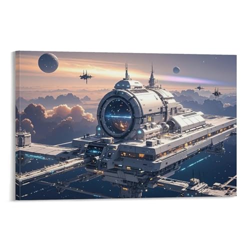 WJHJZQYY Galactic Haven Stellar Space Station Wanddekoration, dekoratives Wandbild, modernes Kunstposter, 50 x 75 cm von WJHJZQYY