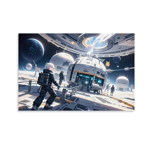 WJHJZQYY Galaktische Odyssey-Wanddekoration, futuristische Raumstation, Illustration für modernes Zuhause, dekoratives Wandbild, modernes Kunstposter, 50 x 75 cm von WJHJZQYY