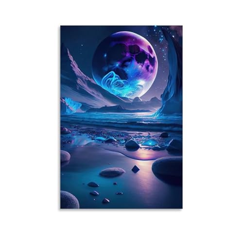 WJHJZQYY Galaktische Traumlandschaft, Wanddekoration, Sternmond und kosmische Landschaft, Kunstdruck, dekoratives Wandbild, modernes hängendes Kunstposter, 30 x 45 cm von WJHJZQYY