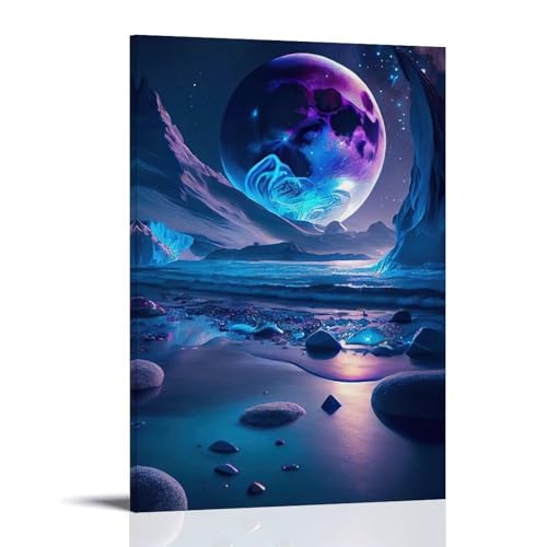 WJHJZQYY Galaktische Traumlandschaft, Wanddekoration, Sternmond und kosmische Landschaft, Kunstdruck, dekoratives Wandbild, modernes hängendes Kunstposter, 40 x 60 cm von WJHJZQYY