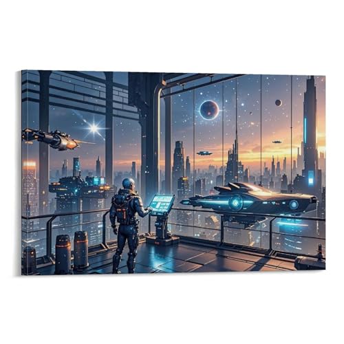 WJHJZQYY Galaktischer Sentinel, Wanddekoration, futuristischer Astronaut und Raumschiff, dekoratives Wandbild, modernes Kunstposter, 50 x 75 cm von WJHJZQYY