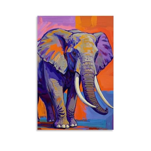 WJHJZQYY Lebendiger Elefanten-Kunstdruck, bunte Wanddekoration für Zuhause, dekoratives Wandbild, modernes hängendes Kunstposter, 40 x 60 cm von WJHJZQYY
