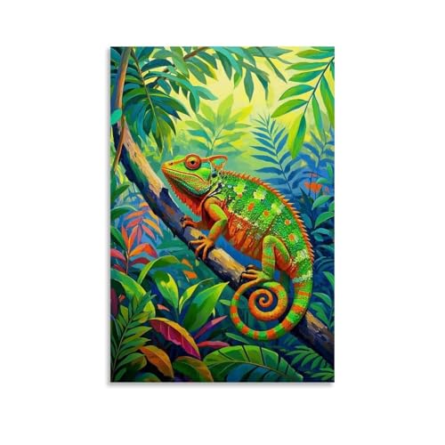 WJHJZQYY Lebendiges Chamäleon-Wandkunst, bunter Dschungel, Leinwand für Heimdekoration, dekoratives Wandbild, modernes Kunstposter, 20 x 30 cm von WJHJZQYY