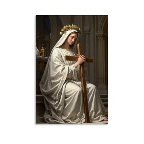WJHJZQYY Majestätische Jungfrau Maria Kreuz, ikonische christliche Wandkunst, Dekoration, dekoratives Wandbild, modernes Kunstposter, 60 x 90 cm von WJHJZQYY