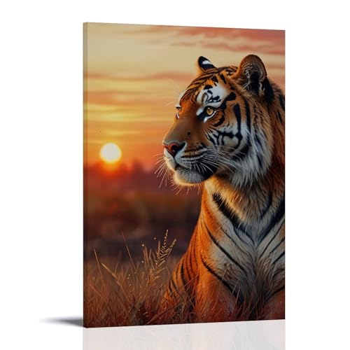 WJHJZQYY Majestätischer Tiger Sonnenuntergang Wanddekoration, dekoratives Wandbild, modernes Kunstposter, 50 x 75 cm von WJHJZQYY