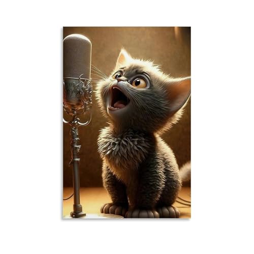 WJHJZQYY Melodic Kitty Wanddekoration, bezaubernde Katze, die im Stil schreit, perfekt für Zuhause, 3D-Kunstdruck, dekoratives Wandbild, modernes hängendes Kunstposter, 30 x 45 cm von WJHJZQYY