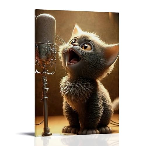 WJHJZQYY Melodic Kitty Wanddekoration, bezaubernde Katze, die im Stil schreit, perfekt für Zuhause, 3D-Kunstdruck, dekoratives Wandbild, modernes hängendes Kunstposter, 50 x 75 cm von WJHJZQYY