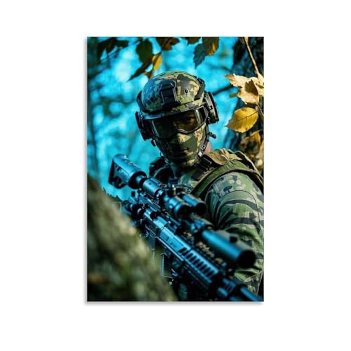 WJHJZQYY Militär-Poster mit einer Person auf einem Motorrad, das den Betrachter schaut als dekoratives Wandbild, modernes Kunstposter, 30 x 45 cm von WJHJZQYY
