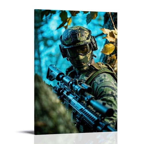 WJHJZQYY Militär-Poster mit einer Person auf einem Motorrad, das den Betrachter schaut als dekoratives Wandbild, modernes Kunstposter, 60 x 90 cm von WJHJZQYY