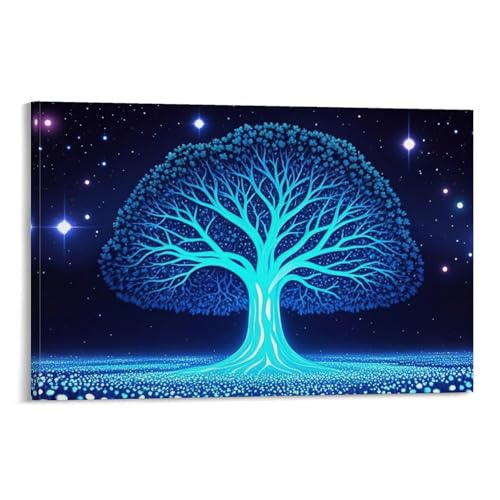WJHJZQYY Mystischer blauer Baum, Wanddekoration, Sternennacht, leuchtendes Baumkunst, dekoratives Wandbild, modernes Kunstposter, 30 x 45 cm von WJHJZQYY