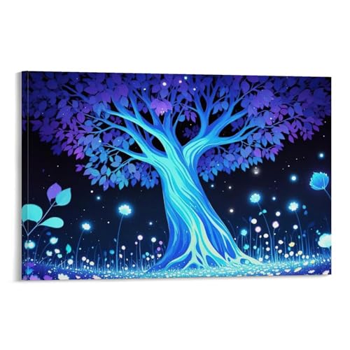 WJHJZQYY Mystischer blauer Baum, Wandkunst, Dekoration, dekoratives Wandbild, modernes Kunstposter, 30 x 45 cm von WJHJZQYY