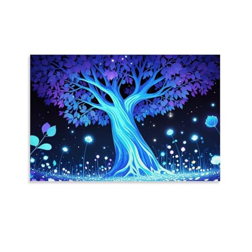 WJHJZQYY Mystischer blauer Baum, Wandkunst, Dekoration, dekoratives Wandbild, modernes Kunstposter, 40 x 60 cm von WJHJZQYY