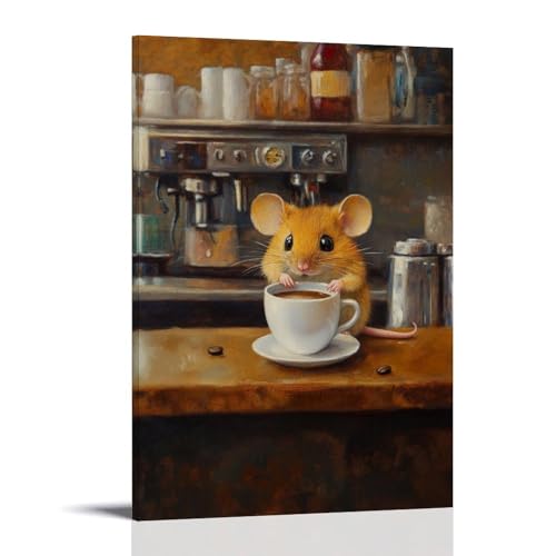 WJHJZQYY Ölgemälde mit Tiermotiv einer Maus, die eine Espressotasse größer als sich selbst über eine Café-Theke schiebt. Dekoratives Wandbild, modernes Kunstposter, 40 x 60 cm WJHJZQYY Ölgemälde mit Tiermotiv einer Maus, die eine Espressotasse größer als sich selbst über eine Café-Theke schiebt. Dekoratives Wandbild, modernes Kunstposter, 40 x 60 cm von WJHJZQYY