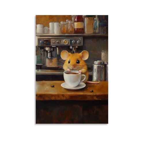 WJHJZQYY Ölgemälde mit Tiermotiv einer Maus, die eine Espressotasse größer als sich selbst über eine Café-Theke schiebt. Dekoratives Wandbild, modernes Kunstposter, 50 x 75 cm WJHJZQYY Ölgemälde mit Tiermotiv einer Maus, die eine Espressotasse größer als sich selbst über eine Café-Theke schiebt. Dekoratives Wandbild, modernes Kunstposter, 50 x 75 cm von WJHJZQYY