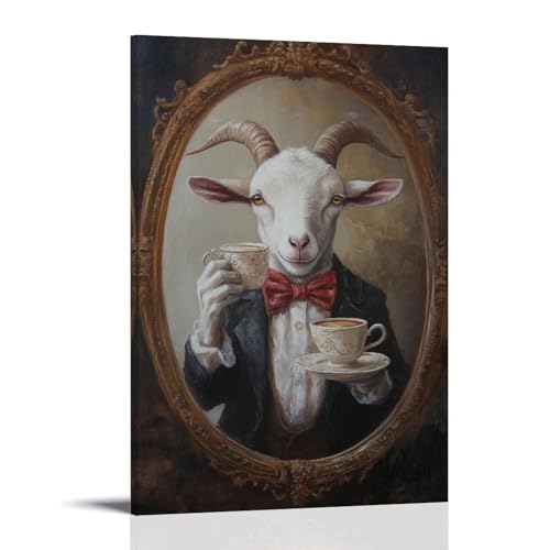 WJHJZQYY Ölgemälde mit Tiermotiv einer Ziege mit einer kleinen Fliege und einem Espresso trinkt, während sie sich selbst in einem Spiegel bewundert. Dekoratives Wandbild, modernes Kunstposter, 40 x 60 WJHJZQYY Ölgemälde mit Tiermotiv einer Ziege mit einer kleinen Fliege und einem Espresso trinkt, während sie sich selbst in einem Spiegel bewundert. Dekoratives Wandbild, modernes Kunstposter, 40 x 60 von WJHJZQYY