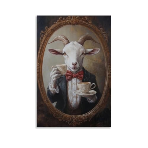 WJHJZQYY Ölgemälde mit Tiermotiv einer Ziege mit einer kleinen Fliege und einem Espresso trinkt, während sie sich selbst in einem Spiegel bewundert. Dekoratives Wandbild, modernes Kunstposter, 60 x 90 WJHJZQYY Ölgemälde mit Tiermotiv einer Ziege mit einer kleinen Fliege und einem Espresso trinkt, während sie sich selbst in einem Spiegel bewundert. Dekoratives Wandbild, modernes Kunstposter, 60 x 90 von WJHJZQYY
