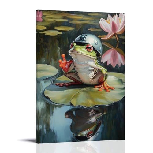 WJHJZQYY Ölgemälde mit Tiermotiv eines Frosches mit Helm, der einen Kickflip über ein Lilienpad in einem Teich macht. Dekoratives Wandbild, modernes Kunstposter, 20 x 30 cm WJHJZQYY Ölgemälde mit Tiermotiv eines Frosches mit Helm, der einen Kickflip über ein Lilienpad in einem Teich macht. Dekoratives Wandbild, modernes Kunstposter, 20 x 30 cm von WJHJZQYY