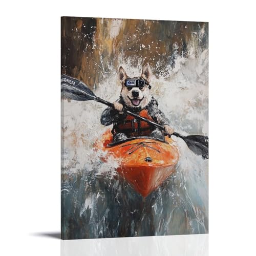 WJHJZQYY Ölgemälde mit Tiermotiv eines Hundes, der durch Weißwasser mit einer Gopro am Kopf befestigt ist. Dekoratives Wandbild, modernes Kunstposter, 30 x 45 cm von WJHJZQYY