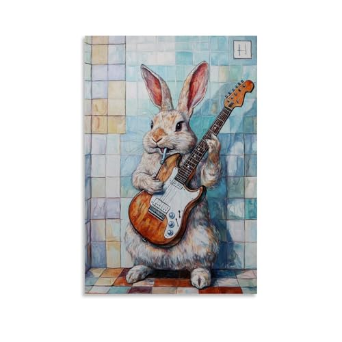 WJHJZQYY Ölgemälde mit Tiermotiv eines Kaninchens, das Luftgitarre mit Zahnbürste spielt, in einem gefliesten Badezimmer schaukelt. Dekoratives Wandbild, modernes Kunstposter, 30 x 45 cm WJHJZQYY Ölgemälde mit Tiermotiv eines Kaninchens, das Luftgitarre mit Zahnbürste spielt, in einem gefliesten Badezimmer schaukelt. Dekoratives Wandbild, modernes Kunstposter, 30 x 45 cm von WJHJZQYY