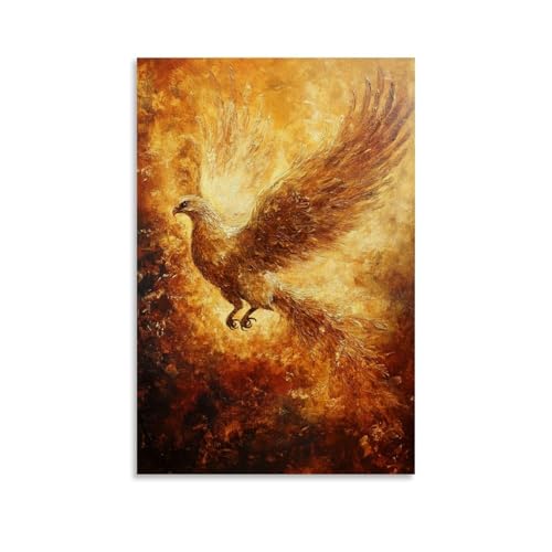 WJHJZQYY Ölgemälde mit Tiermotiv: Ein goldener Phönix entsteht aus der Asche inmitten einer Morgendämmerung des Feuers und der Wiedergeburt, dekoratives Wandbild, modernes Kunstposter, 40 x 60 cm von WJHJZQYY