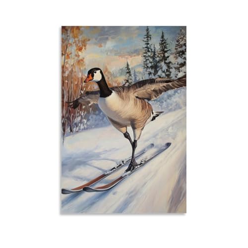 WJHJZQYY Ölgemälde mit Tiermotiven einer Gans beim Skifahren Langlauf mit intensivem Fokus über knackiges Zitronenfeld. Dekoratives Wandbild, modernes Kunstposter, 20 x 30 cm von WJHJZQYY
