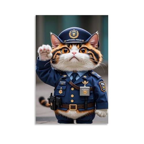 WJHJZQYY Polizei-Katzen-Wanddekoration, Katzenbeamter, Abzeichen, Kunstwerk für Heimdekoration, dekoratives Wandbild, modernes hängendes Kunstposter, 60 x 90 cm von WJHJZQYY