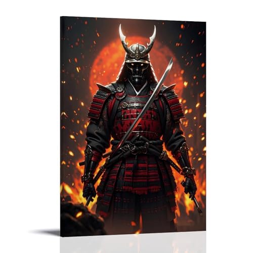 WJHJZQYY Samurai-Poster, Flamme, Geisterkrieger, dekoratives Wandbild, modernes Kunstposter, 40 x 60 cm von WJHJZQYY