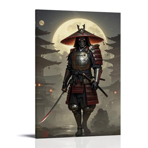 WJHJZQYY Samurai-Poster, Geisterkrieger, der ein Messer unter dem Mondlicht hält, dekoratives Wandbild, modernes Kunstposter, 40 x 60 cm von WJHJZQYY