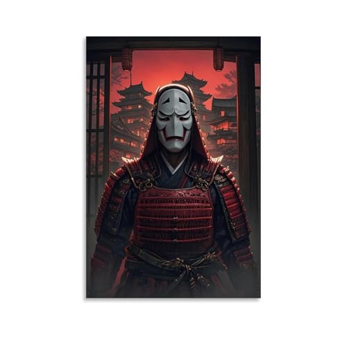 WJHJZQYY Samurai-Poster, Samurai mit Maske, dekoratives Wandbild, modernes Kunstposter, 60 x 90 cm von WJHJZQYY