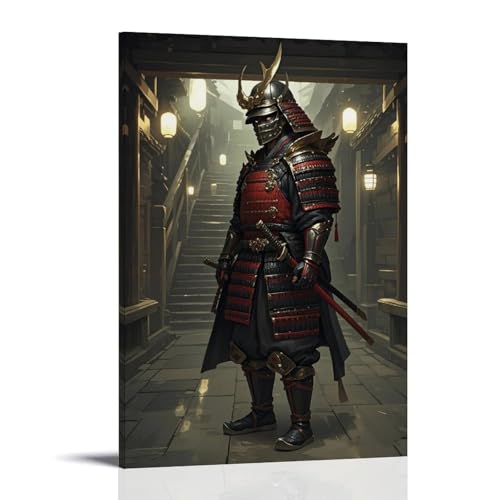WJHJZQYY Samurai-Poster, voll bewaffneter Krieger stehend am Eingang der Treppe, dekoratives Wandbild, modernes Kunstposter, 30 x 45 cm von WJHJZQYY