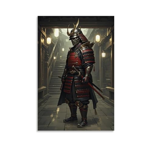 WJHJZQYY Samurai-Poster, voll bewaffneter Krieger stehend am Eingang der Treppe, dekoratives Wandbild, modernes Kunstposter, 40 x 60 cm von WJHJZQYY