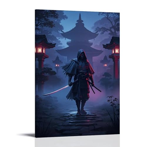 WJHJZQYY Samurai-Poster bei Nacht, Geisterkrieger, dekoratives Wandbild, modernes Kunstposter, 40 x 60 cm von WJHJZQYY