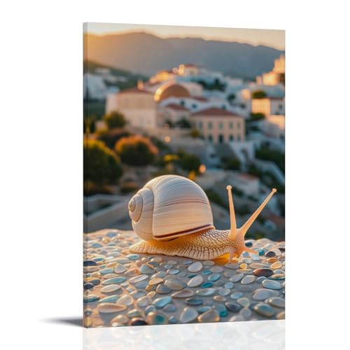 WJHJZQYY Sonnenbeleuchtete Schnecke auf Kieselstein-Mosaik, Wanddekoration, dekoratives Wandbild, modernes Kunstposter, 60 x 90 cm von WJHJZQYY